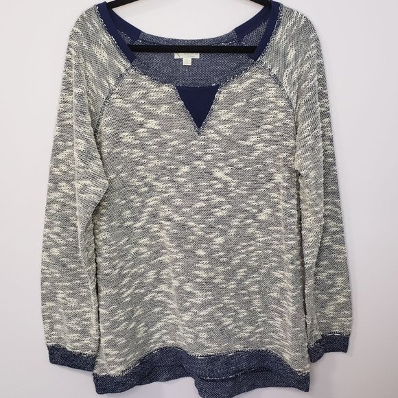 Pullover Sweater White and Denim Blue Textured Knit, Currants Woman, Size L - Picture 12 of 13